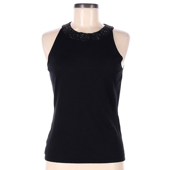 Ann Taylor Black Beaded Detail Sleeveless Top - Picture 1 of 5